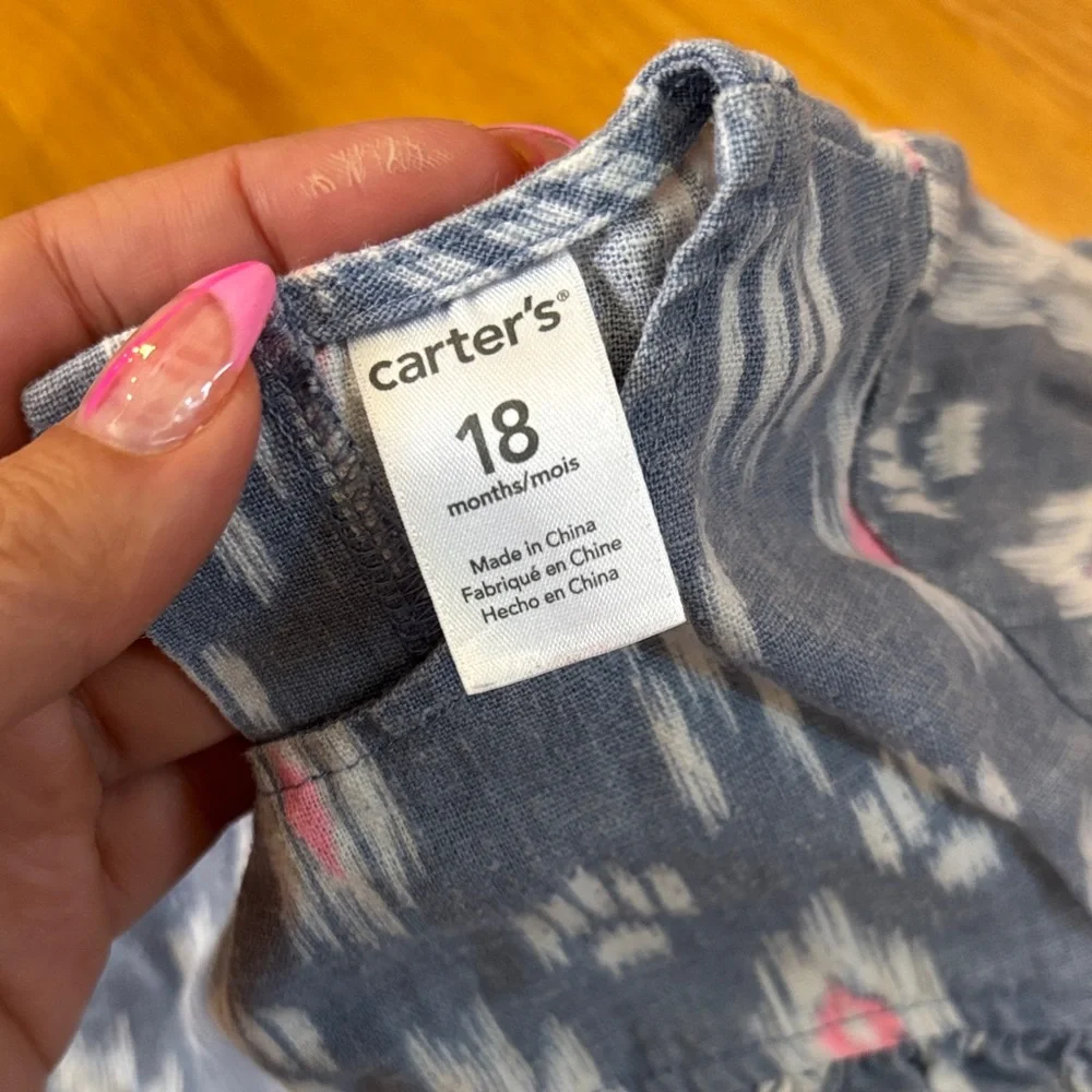 Carter's Blue Ikat Pocket Dress with Pink Accents